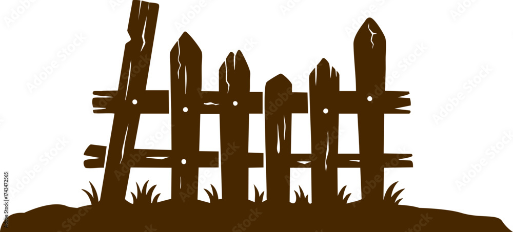 Obraz premium Silhouette of Broken Wooden Fence, Rustic Halloween