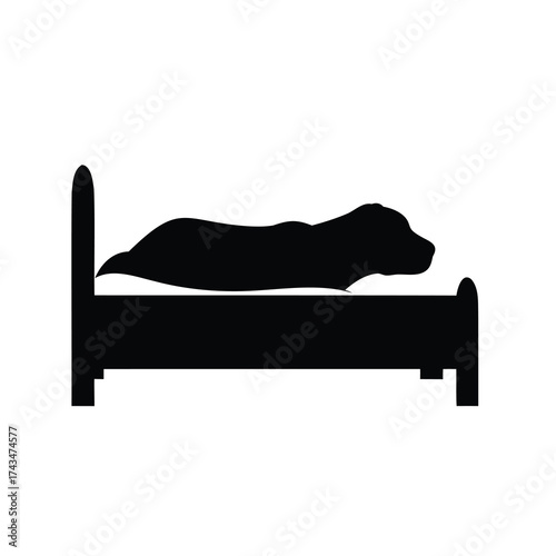 Silhouette of a dog asleep on a bed in a restful scene