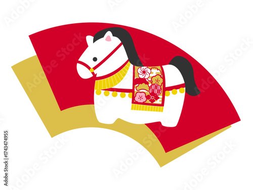 午年の年賀状用素材　かわいいウマの置物イラスト