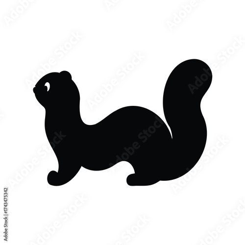 Sleek black silhouette of a martenlike animal with a bushy tail