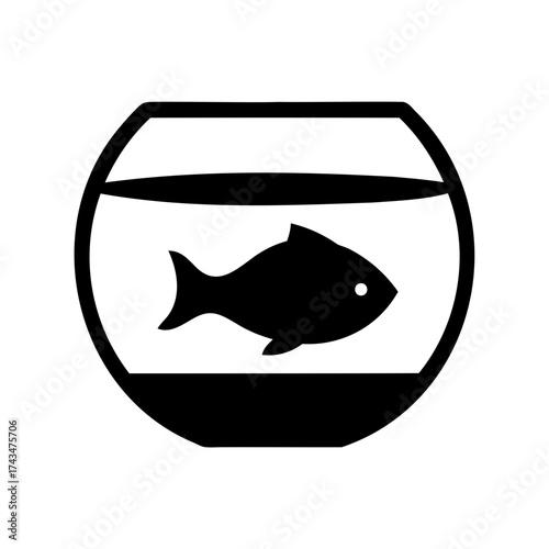 Minimalist black and white drawing of a fish in a fishbowl design