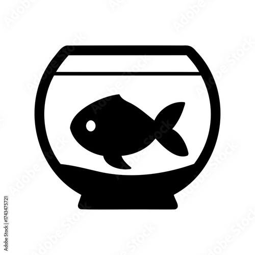 Black silhouette of a fish in an iconic fishbowl with water