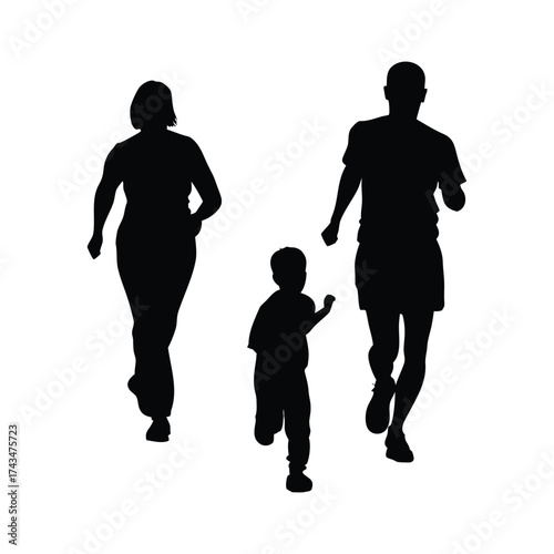 collection of vector style silhouettes of people running