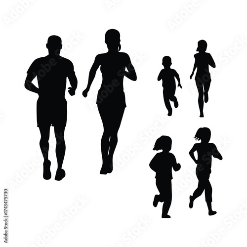 collection of vector style silhouettes of people running