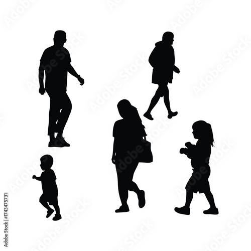 collection of vector style silhouettes of people running