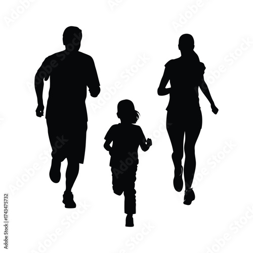 collection of vector style silhouettes of people running