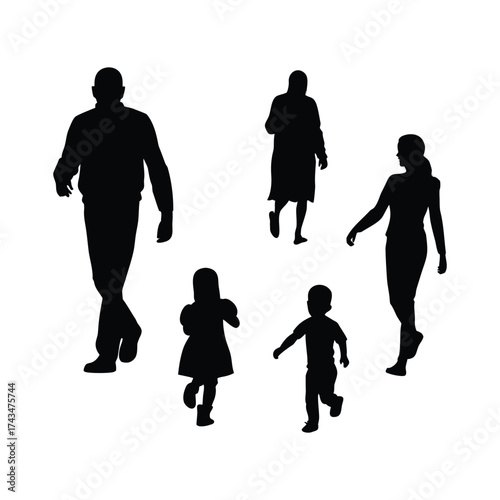 collection of vector style silhouettes of people running