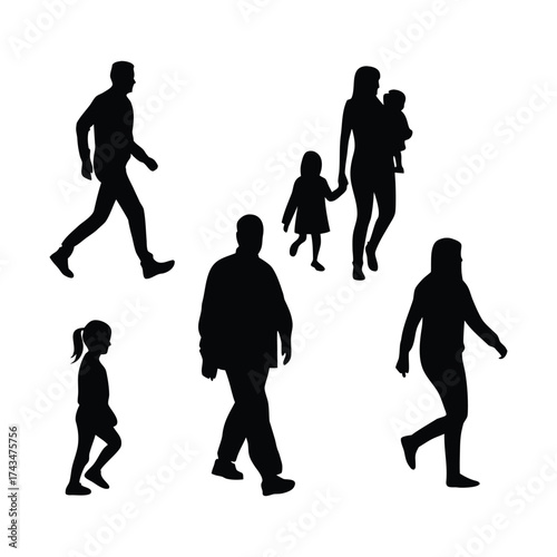 collection of vector style silhouettes of people running
