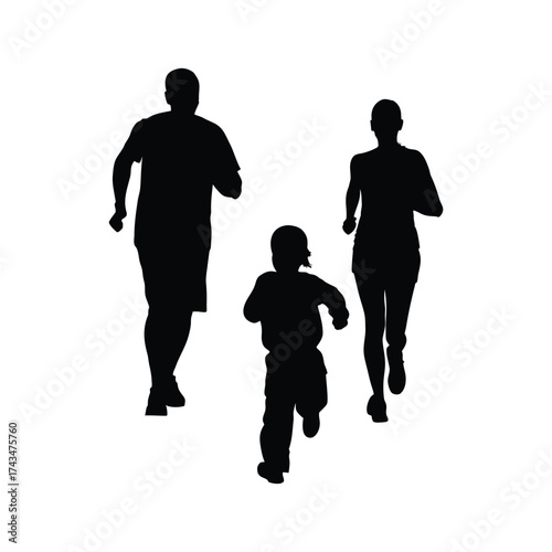 collection of vector style silhouettes of people running