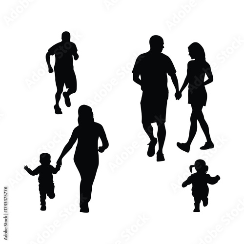 collection of vector style silhouettes of people running