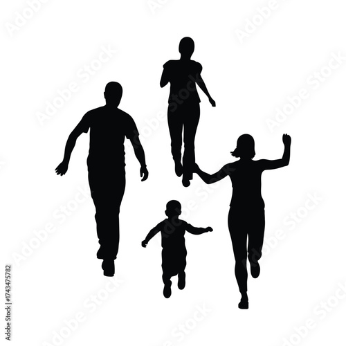 collection of vector style silhouettes of people running