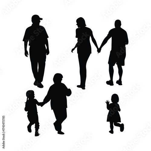 collection of vector style silhouettes of people running