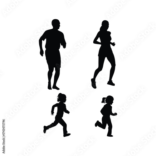 collection of vector style silhouettes of people running
