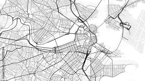 Boston City Map. Minimalist black and white line art poster for printing, wallpaper, wall art for home and office decor