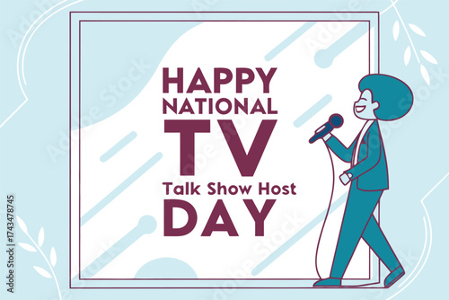 Happy National TV Day Talk Show Host Illustration With Microphone On Stage