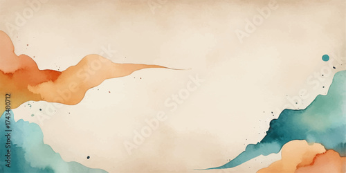 Abstract watercolor hand-painted background with a stained, old parchment texture and grungy brown page design