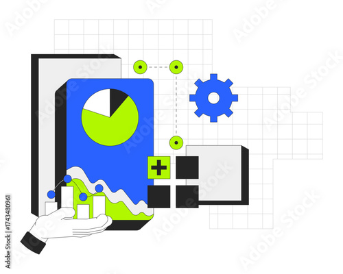 Data visualization 2D onboarding ui illustration. Visual analytics. Optimization chart graph. Operational tools. Business intelligence cartoon concept isolated on white. Flat abstract vector metaphor