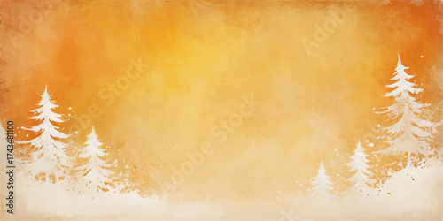 Vintage Christmas tree background illustration with a grungy brown parchment texture frame