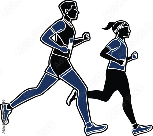 Dynamic runners sprinting forward with determination, perfect for fitness, health, and athletic branding projects