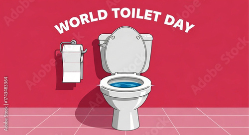 Animated White Toilet with Open Lid and Blue Water, Celebrating World Toilet Day