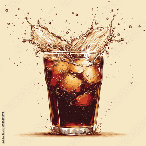 Refreshing Cola Splash Moment , vector style simple color
