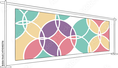 Dynamic trade show banner with pastel circles creates a modern geometric display that's perfect for branding, events, and eye-catching marketing