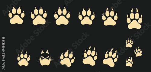 Collection of Animal Paw Prints on Dark Background.