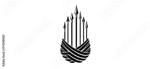 Abstract Symbol of Spears and Woven Base in Black and White.