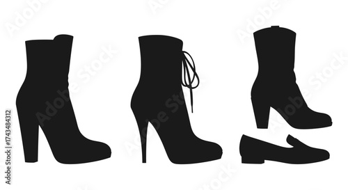 Elegant Footwear Collection Stylish Boots and Loafers in Silhouette.