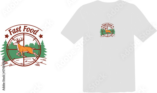 Humorous Deer Target Logo with "Fast Food" Text - Hunting and Wilderness Concept