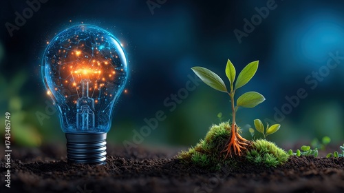 Light Bulb with Plant Growth Symbolizing Innovation and Sustainability