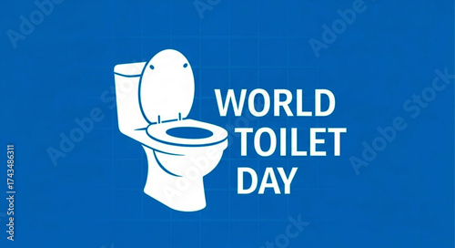 White Toilet Illustration with Open Seat, Bowl, and Tank on Blue Background