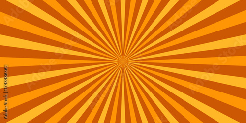 Retro horizontal background with bright rays in the center. Rotating spiral stripes. Sunburst or solar burst retro background. Vector illustration.