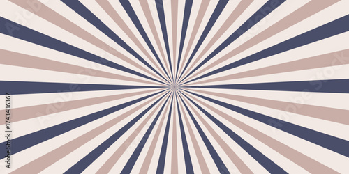 Retro horizontal background with bright rays in the center. Rotating spiral stripes. Sunburst or solar burst retro background. Vector illustration.