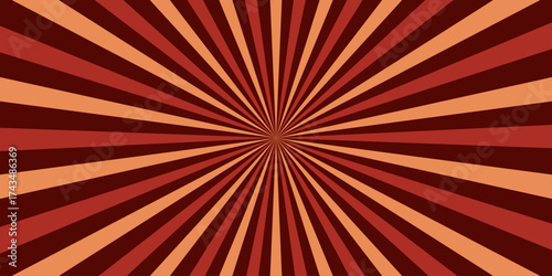 Retro horizontal background with bright rays in the center. Rotating spiral stripes. Sunburst or solar burst retro background. Vector illustration.