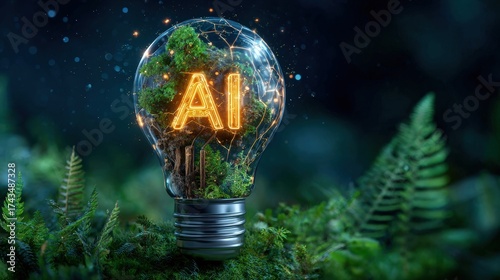 Futuristic Light Bulb with AI Concept Representing Green Technology