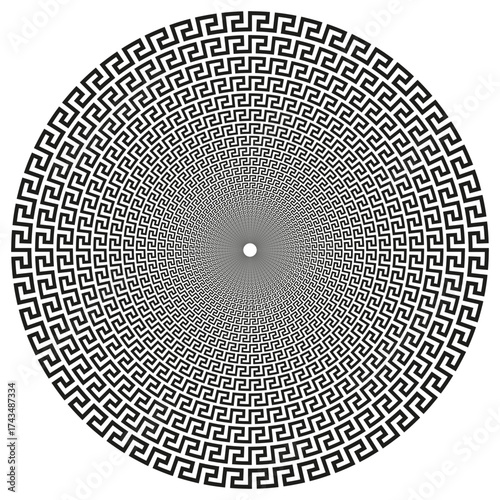 Meander line pattern. Greek key motif. Geometric Vector border. Radial round design.