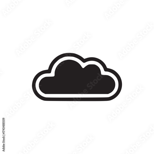 Isolated black cloud icon with a white outline on a white background in a simple graphic style