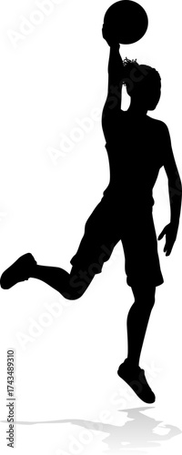 Silhouette of athletic woman female basketball player with basketball ball. Sports concept.