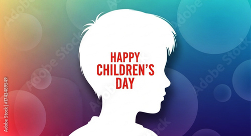 White Silhouette of a Child's Profile with "Happy Children's Day" Text