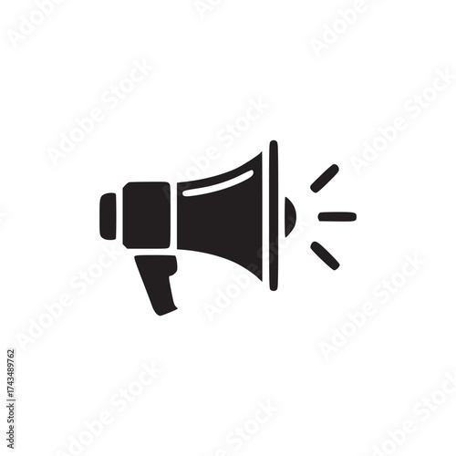 A simple black and white illustration of a megaphone with sound waves emanating from the horn end