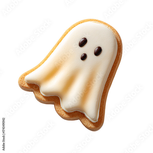 Ghost shaped sugar cookie isolated on transparent background