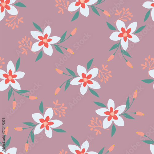 Cute hand drawn feminine seamless pattern with wildflowers
