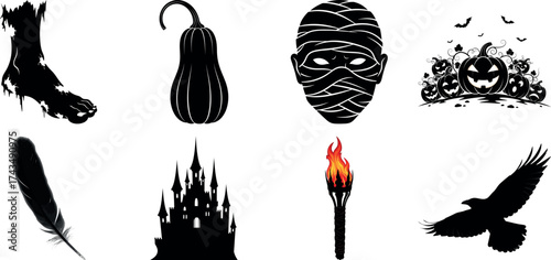 Vector art of collection of halloween icons and symbols