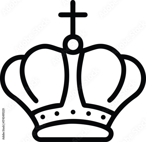 crown with cross on top outline icon. holy monarch ysymbol