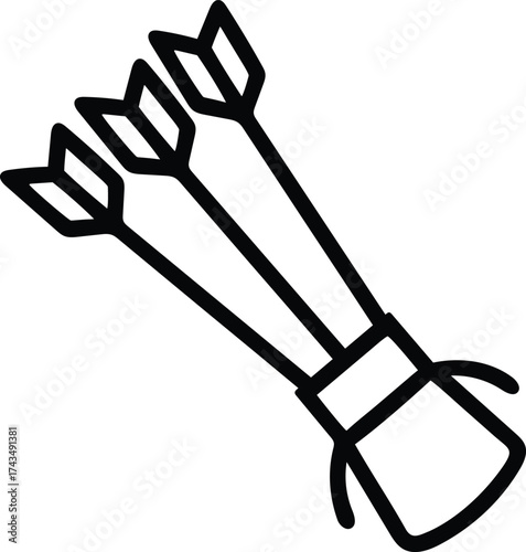 feathered quiver with arrows outline icon. medieval archer weapon icon