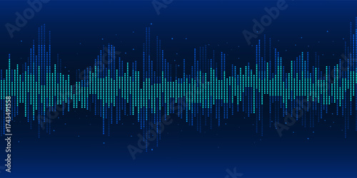 Digital rectangular soundwave bars forming a smooth waveform, symbolizing modern audio technology, AI voice synthesis, and sound data visualization in digital form