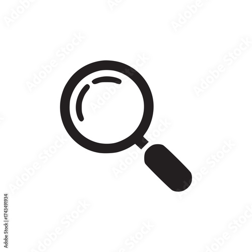 A simple black and white illustration of a magnifying glass on a plain white background in the center