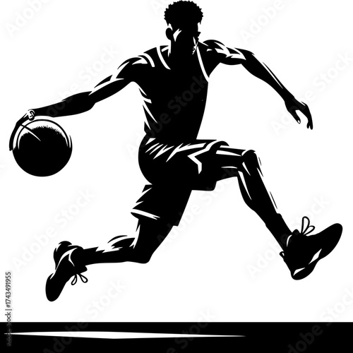 Slam Dunk Silhouette: An evocative silhouette captures a basketball player mid-air, poised for a powerful slam dunk, symbolizing determination and athletic prowess. 