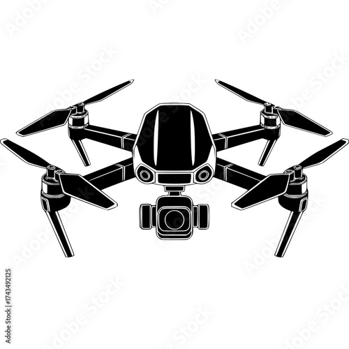 Drone in Silhouette: A sleek, monochrome illustration of a drone with its propellers extended, embodying modern technology and aerial perspective.